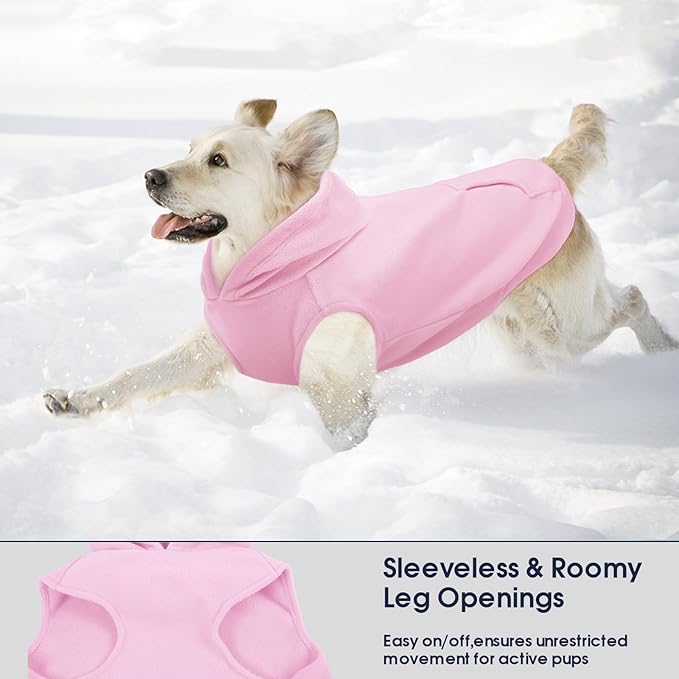 IECOii XL Dog Sweater & Pullover Hoodie for Large Dogs, Warm Fleece Layer with Hood for Cold Weather, Boys & Girls, Pink, Size XL