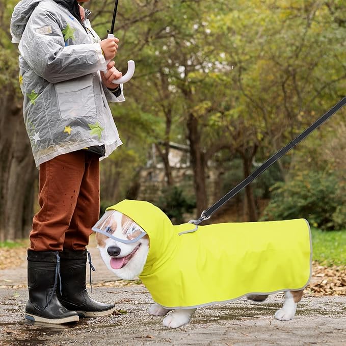 Dog Raincoat Hooded Slicker Poncho - Reflective Lightweight Pet Rain Jacket Coat,Dog Waterproof Raincoat with Adjustable Belly Strap for Small,Medium, Large Dogs (Green, Medium)