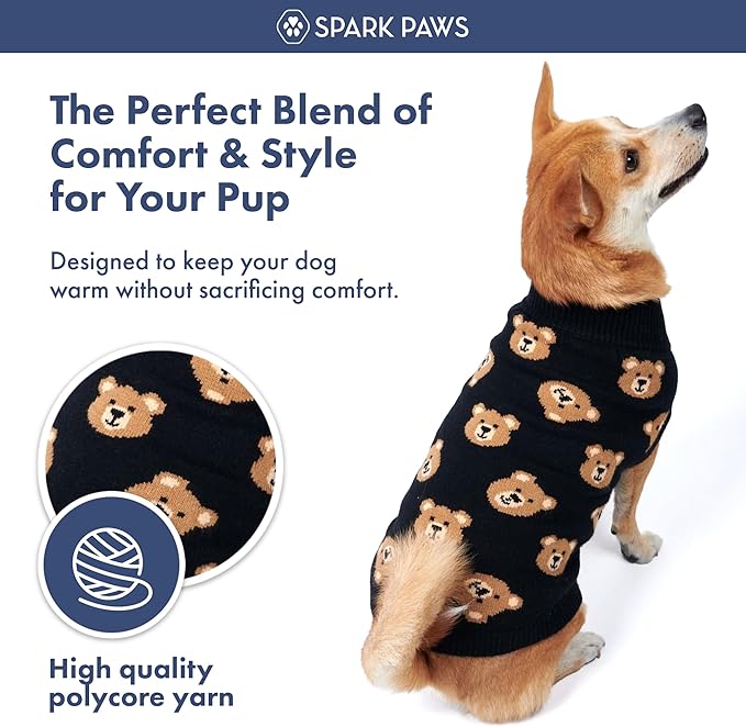 Spark Paws Knit Dog Sweater – Ultra Soft Warm Winter Dog Sweater for Small, Medium & Large Dogs – Stretch Fit Pet Sweater for French Bulldog, Pitbull, Girl & Boy Dogs Jacket, (Broken Teddy, 2XL)