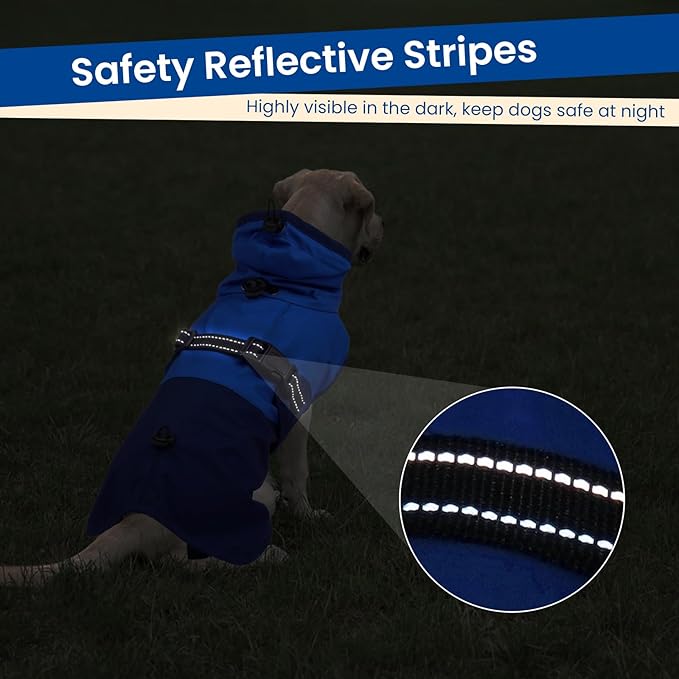 BRKURLEG Dog Raincoat Adjustable Dog Rain Jacket with Hood Dogs Waterproof Rainproof Jacket with Leash Hole Pet Poncho Rain Coat Poncho with Reflective Strip, Blue, XXL