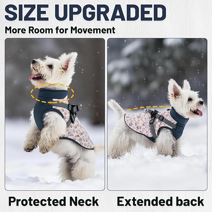 Dog Winter Coat for Small & Medium Dogs (Up to 31lb), Waterproof Dog Coat with Harness, Puppies Windproof Puppy Puffer Jacket, Snowsuit for Dachshund,Frenchie, Corgi (Paw Blue, Small)