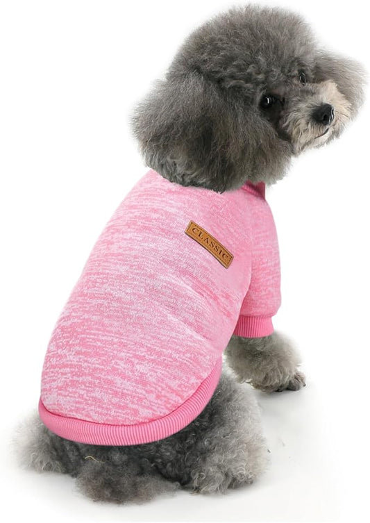 Idepet Pet Dog Classic Sweater, Soft Fleece Coat for Small,Medium Dog,Warm Pet Dogs Cat Cloth,Soft Puppy Customes 2 Color (XS, Pink)