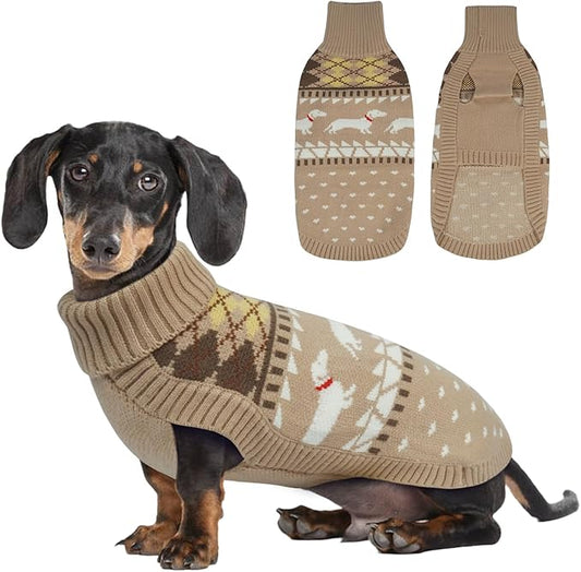 Lelepet Dachshund Sweater, Turtleneck Dog Sweaters for Small Dogs, Warm Pullover Knitted Pet Coat, Cold Weather Dachshund Clothes, Fall/Winter Cozy Outfit (XS-XL)