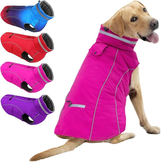Doglay Dog Winter Coat, Waterproof Dog Jacket with Pocket, Reflective Turtleneck Pet Winter Jackets, Warm Puppy Snow Jacket for Small Medium Large Dogs