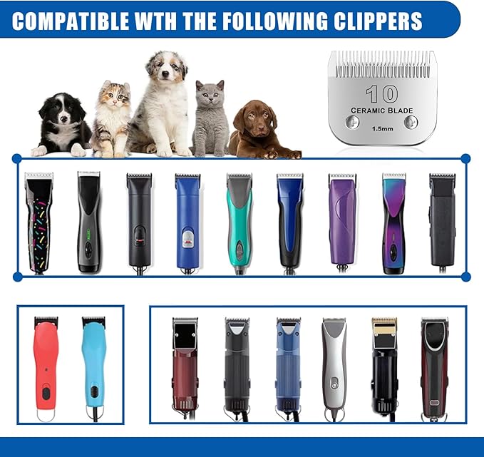 10Blades Dog Grooming Replacement Blades Compatible with Andis Pet Clipper/Oster A5/Wahl KM Series Dog Clipper,Ceramic Blade & Stainless Steel Blade (#10+30+40+4FC+5FC) 5Pack