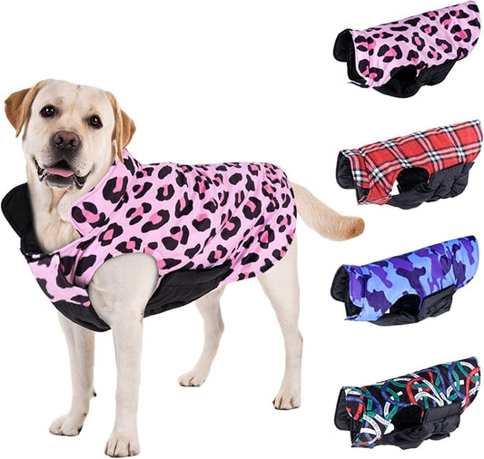CuteBone Winter Dog Jacket Reversible Vest Thick Warm Soft Coat with Leash Hole - Waterproof, Windproof, Adjustable for Small, Medium, Large Dogs
