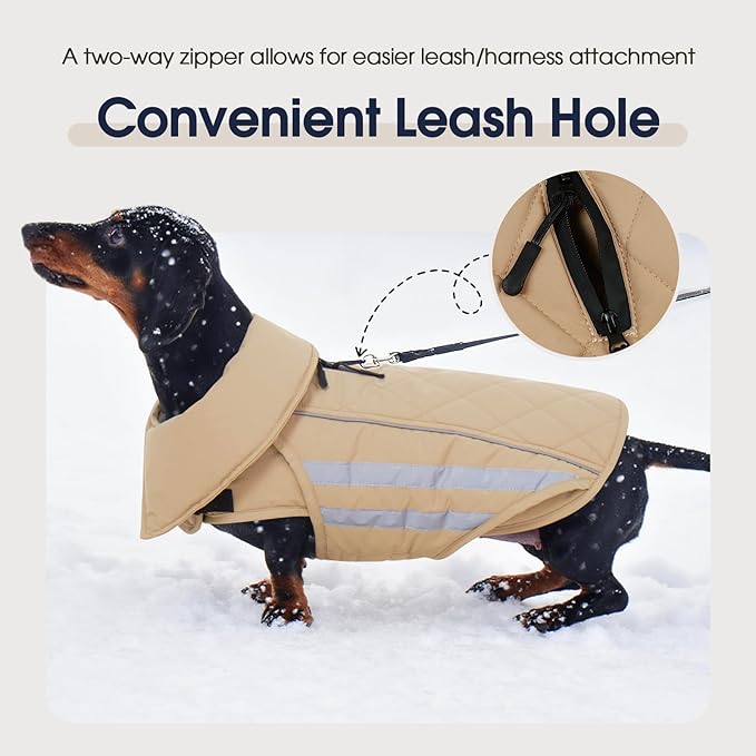 IECOii Dog Cold Weather Coats - Waterproof Winter Snow Jacket with Cozy Fleece Lining, Adjustable & Reflective Coat for Pitbull Cold Weather, Mashine Washable, Khaki, Sizes XL