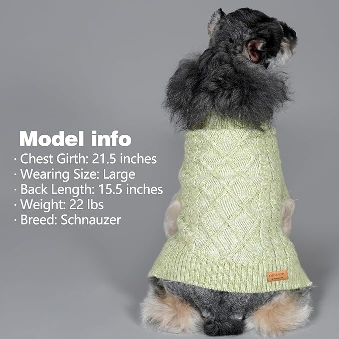 KYEESE Dog Sweater for Small Dog, Turtleneck Pet Coats Classic Cable Knit Warm Dogs Clothes Pet Knitwear Small Dogs Sweater with Long Sleeve for Cold Weather, Green, Medium