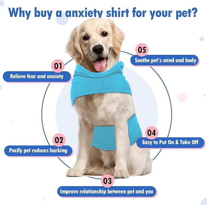 Large Separation Anxiety Shirt for Medium Dogs,Lightweight Fireworks Calming Vest Wraps Ears,Beagles Anxiety Relief for Party Celebration,Sound(Blue)