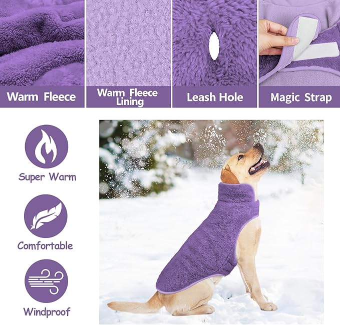 Malier Dog Winter Coat, Reversible Fleece Dog Cold Weather Coats, Windproof Warm Snow Puppy Jacket Vest Pet Clothes for Small Medium Large Dogs (Purple, Small)