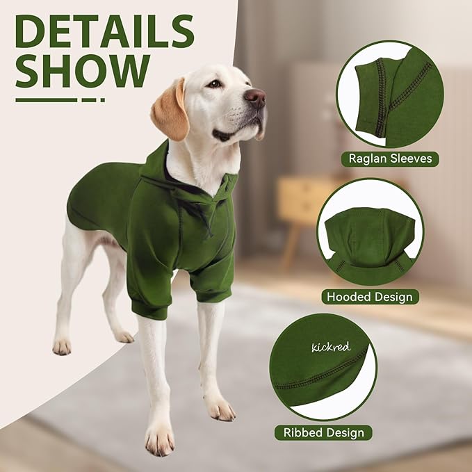 Basic Dog Hoodie, Premium Dog Sweater Pullover, Soft & Comfy Cotton Pet Clothes Hoodies with Hat and Leash Hole, Doggy Puppy Sweatshirt Coat for Small Medium Large Dogs - Army Green (Small)