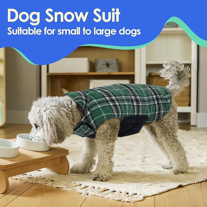 MIGOHI Reversible Dog Coat, Windproof, Waterproof Winter Jacket for Cold Weather, Plaid Dog Coats for Male Female, Green, L