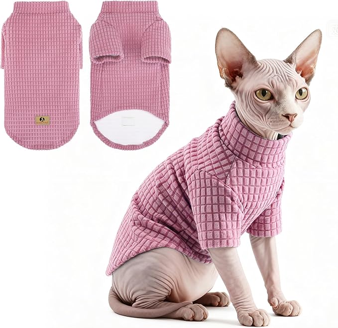 KOOLTAIL Cat Sweater for Sphynx - Soft Fleece Sweaters for Cats Only, Elastic Pet Clothes with Sleeves, Thick Winter Warm Cold Weather Apparel for Hairless Cat, Puppy Pajamas for Small Dogs, Pink M