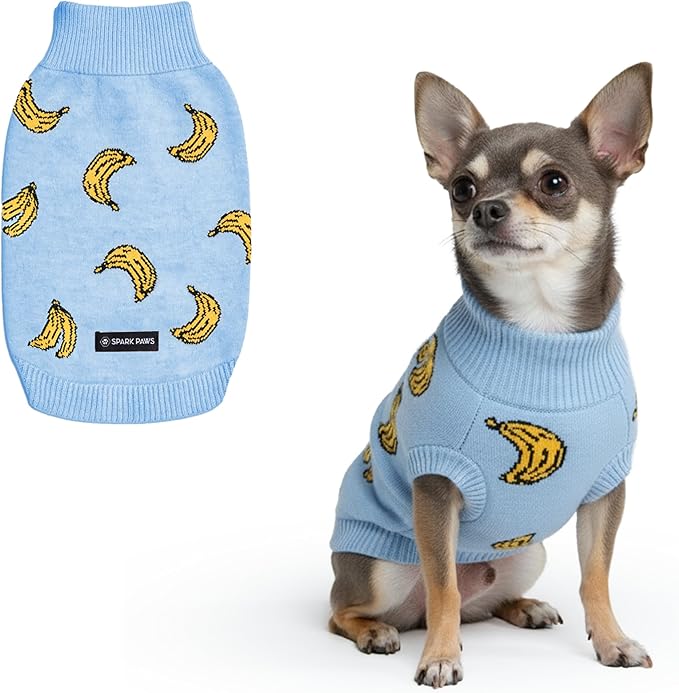 Spark Paws Knit Dog Sweater – Ultra Soft Warm Winter Dog Sweater for Small, Medium & Large Dogs – Stretch Fit Pet Sweater for French Bulldog, Pitbull, Girl & Boy Dogs Jacket, (Banana,M)