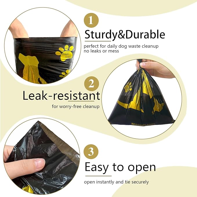 Bone-Shaped Dog Poop Bag Holder for Leash |Dispenser with 135Leak-Resistant Waste Bags & Carabiner Clip(Wheat)