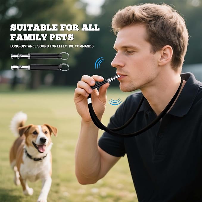 2 PCS Dog Whistles,Professional Recall Dog Training Whistle with Lanyard,Adjustable Ultrasonic Silent Dog Recall Whistles,Dog Whistle to Stop Barking Neighbors Dog,Dog Barking Stopper (Black+Black)