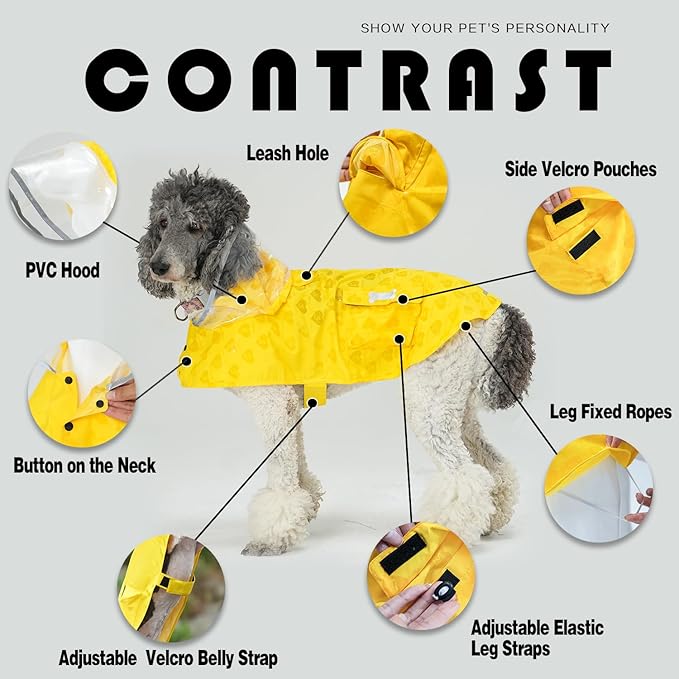 Dog Raincoat,Waterproof Rain Poncho with Hoodie, High Reflective Adjustable Pet Rain Jacket with Leash Hole for Small Medium and Large Dogs (Yellow(Water-Reactive Hydrochromic), XX-Large: 55-70lbs)