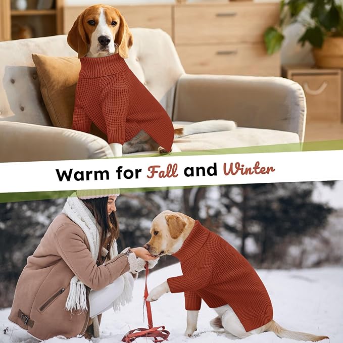 Queenmore Small Dog Sweater, Long Sleeve KnitSweater with Check Pattern, Warm Plaid Doggie Sweaters for Small Medium Dogs, Solid Pull-on Cat Knitwear, Saddle Brown S