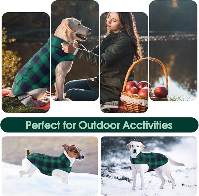 Kuoser Reversible Winter Coat, British Style Jacket for Medium and Large Dogs - Warm Windproof Puppy Cold Weather Clothes Vest, Green L