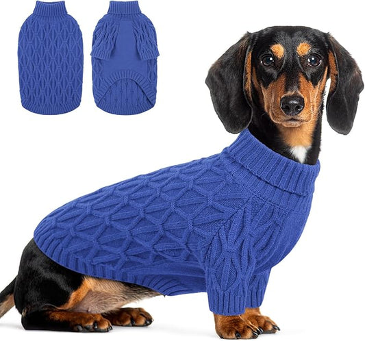 Queenmore Small Dog Sweater,Warm Pullover Dog Sweaters for Small Dogs Boys Girls,Soft Winter Doggie Sweaters,Thick Warm Dogs Clothes for Chihuahua,Dachshund,Yorkie(Royal Blue,S)