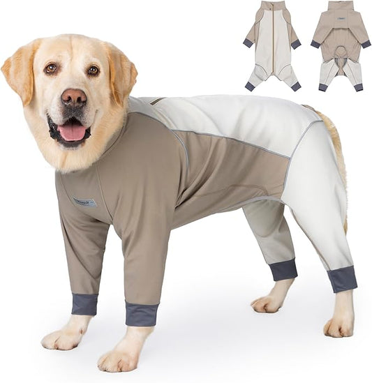 Dog Full Body Winter Coat, Waterproof Fleece Jacket for Small Medium Large Dogs Reflective Snowsuit with Zipper for Outdoor Skating (Beige, 7XL(Weight 100-138 lbs))