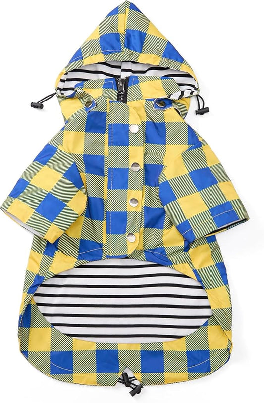 Dog rain Coat Waterproof Raincoat Puppy Jacket with Legs Buttons Zipper Hood Drawstring Fit for Yorkie Terrier Schnauzer Poodle Border Collie Labrador Golden Retriever 8lbs to 80lbs Yellow M