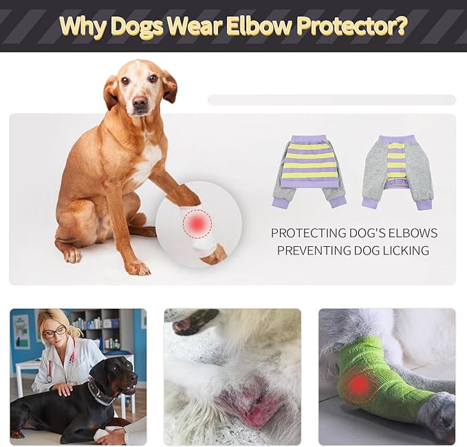 FUAMEY Dog Recovery Sleeve with Elbow Protector,Dogs Shirt Stop Licking Joints,Pet Long Sleeve Suit Protecting Dog's Front Leg Arm Wounds Cover Skin Conditions Purple Stripes XL