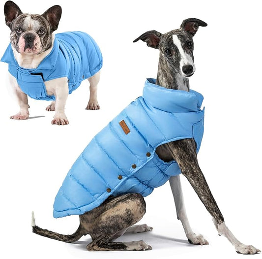SPACE LION Dog Puffer Jacket, Down Winter Coat, Durable Outdoor Coat for Cold and Windy Conditions, Waterproof, Lightweight Jacket, Adjustable Fit for Small, Medium, Large Dogs(Blue,12/M)
