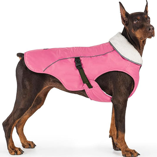 EMUST Dog Jacket Winter, Cozy Windproof Pet Jacket for Cold Weather, Solid Color Dog Vests for Winter for Medium Dogs, Pink, M