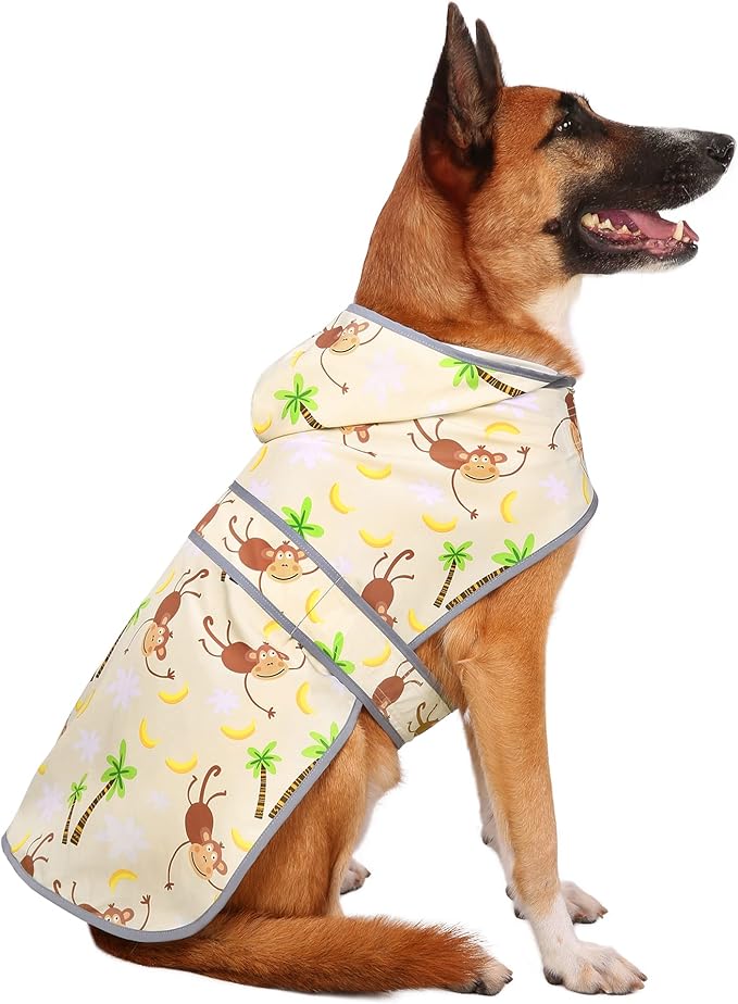 Dog Rain Coat for Large Dogs Waterproof Hooded Rain Jacket with Reflective Strips Leash Hole & Poncho Adjustable Fit (Monkey,XXL)