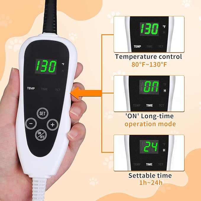 Dog Heating Pad 28×18 in Waterproof PVC Pet Heating Pad, Adjustable Thermostat+Constant On Function, Metal Protective Tube Comes with a Plush Cotton Sleeve，Whelping Box-Apricot