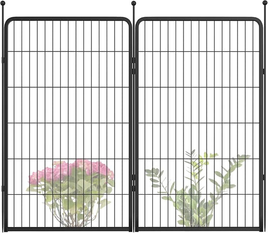 FXW Garden Fence Outdoor for The Yard – 45in(H) x 4.5ft(L) Heavy Duty Metal Animal Barrier for Dog and Rabbit, Decorative Dog Fence, 2 Panels, Black