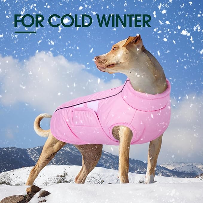 Kuoser Dog Jackets for Small Dogs, Warm Dog Coat with Harness Built in, Puppy Winter Jacket Pet Clothes for Cold Weather, Reflective Waterproof Doggie Winter Vest for Pug Dachshund, Pink S