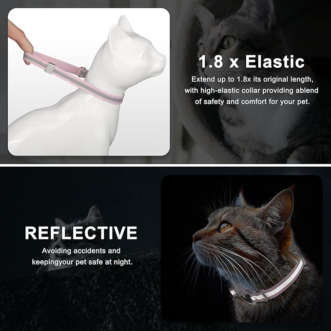 AirTag Cat Collar, Ultra Elastic Cat Tracker Collar with Apple Air Tag Holder, [Lightweight][Scratch Resistant] Stepless Adjustable GPS Pet Collar for Cats Kittens [Pink]