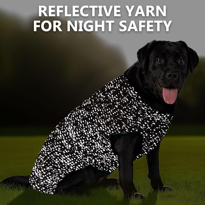 KYEESE Dog Sweater for Large Dogs with Leash Hole Warm Pullover with Reflective Yarn Male Thick Stretchy Knitwear Winter Soft Pet Coat boy for Cold Weather Comfy Dog Sweaters, Khaki, XX-Large