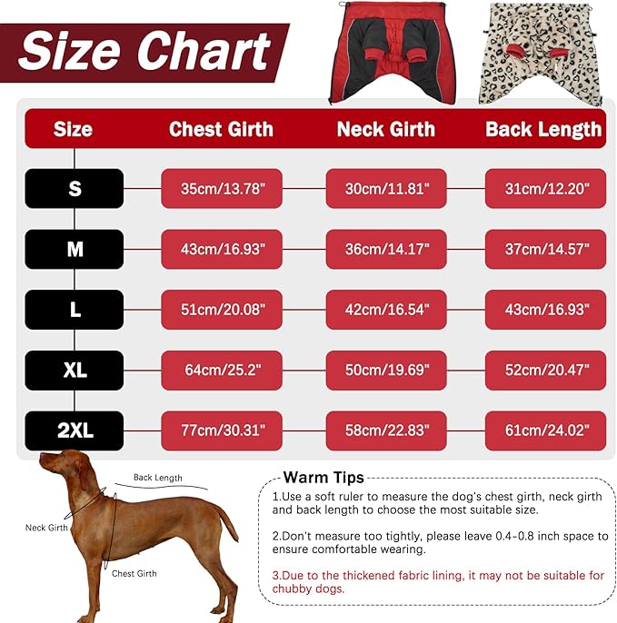 IDOMIK Reversible Dog Winter Coat, Thick Warm Dog Coat with Leopard Fleece Lining&Zipper, Adjustable High Collar Waterproof Jacket, Reflective Pet Cold Weather Coats for Large Dogs,Red,L