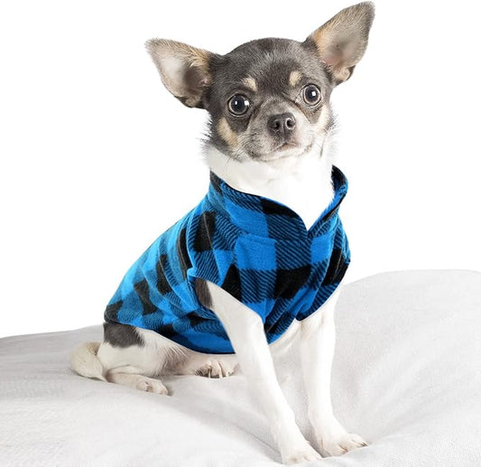KAMA BRIDAL Spring Autumn Winter Coat Pullover Fleece Vest for Cats Small and Medium Dogs Thin Sweater Blue & Black Plaid (Blue, XS)
