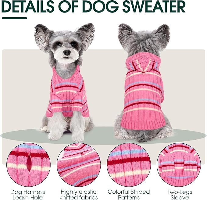 Kuoser Dog Sweater, Dog Sweaters for Large Dogs, Thanksgiving Christmas Large Size Dogs Pullover Sweater, Boy Girl Pet Cable Knitted Sweatshirt, Warm Hood Winter Clothes for Cold Weather, Pink L