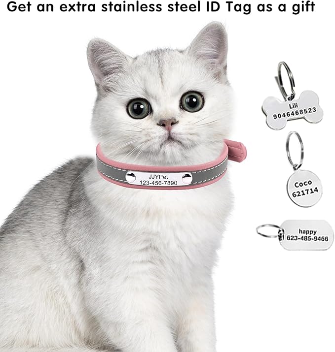 Personalized Reflective Cat Collars with Name Tag and Plated,Engraved Custom Cat Collar with Name and Phone,Kitten Collar with Safety Buckle Adjustable for Cats and Kitten(Brown)