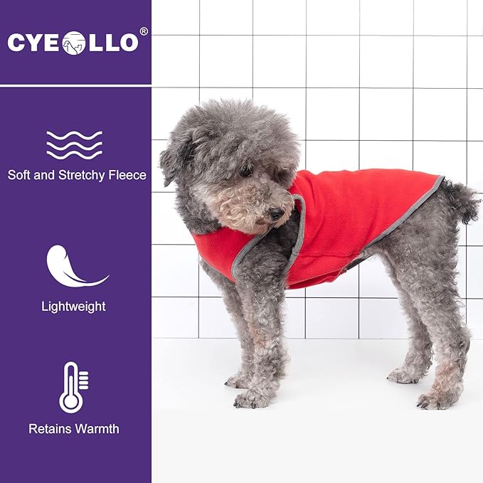 cyeollo 2 Pack Dog Fleece Sweater Stretchy Sweatshirt with Reflective Stripe Pullover Soft Jacket Pet Clothes Dog Sweaters for Small Dogs Cats Grey & Red