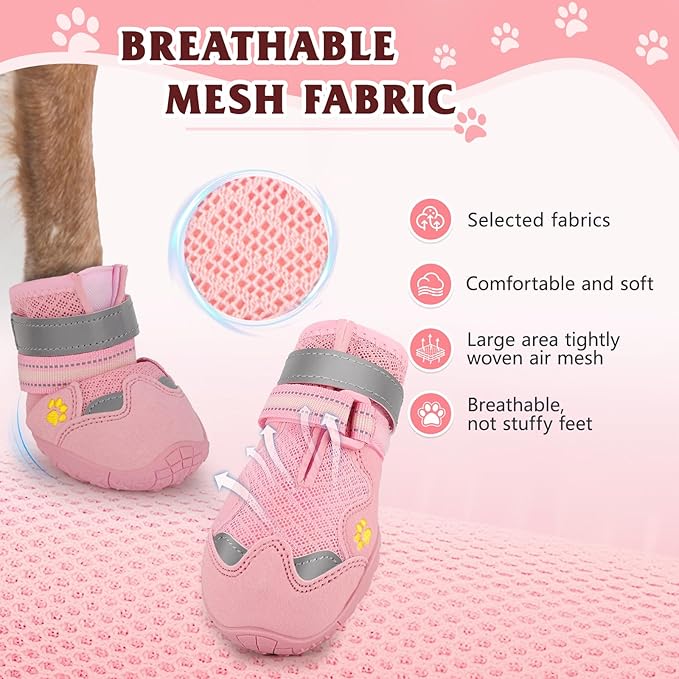 Dog Shoes for Large Medium Small Dog, Mesh Breathable Dog Shoes for Hot Pavement, Anti-Slip Dogs Boots Paw Protectors with Reflective for Outdoor Walking Indoor Hardfloors (Size 5)