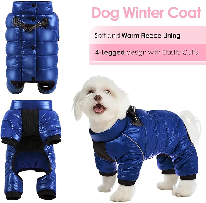 AOFITEE Dog Coat, Waterproof Dog Jacket for Winter, Warm Fullbody Dogs Snowsuit, Winter Coat for Small Dogs, Zip Up Pet Puffer Jacket Fleece Vest, Outdoor Reflective Cold Weather Pet Coats, Blue S
