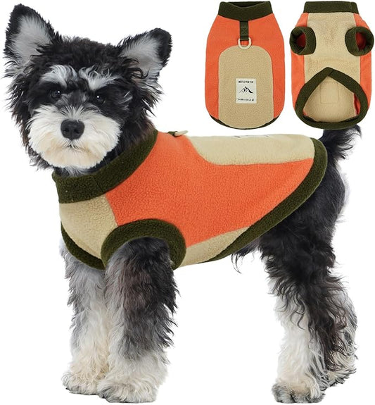 Warm Dog Fleece Sweater, Warm & Soft Vest for Walking,Running,Camping,Hunting,Stretchy & Lightweight, Cold Weather Coats with Leash Ring,Machine Washable,Orange,Size L