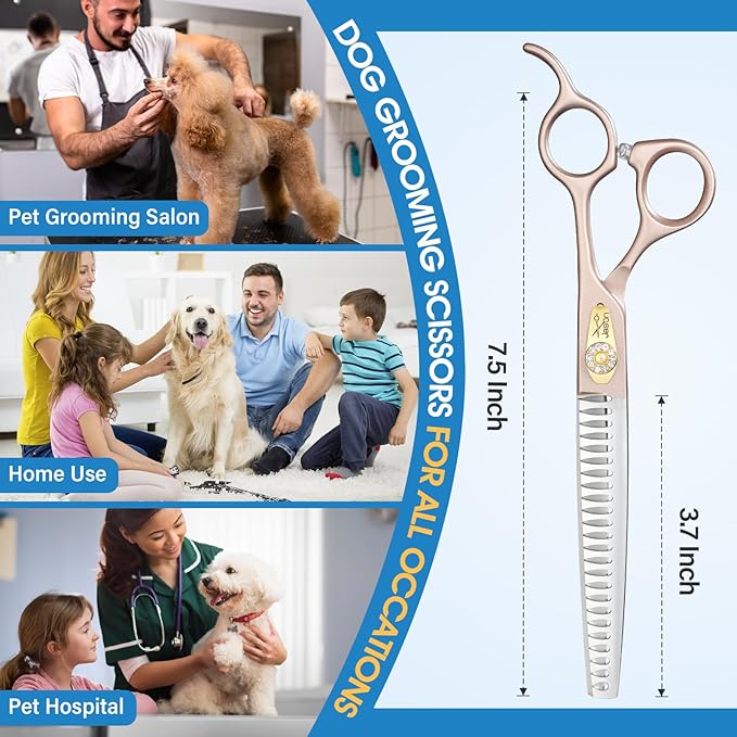 JASON 7.5" Dog Grooming Scissors - Professional Chunker Thinning Shear with with 24 Fishbone Teeth Japanese 440C Stainless Steel Hair Scissor with Diamond Screw for Dogs, Cats and Other Pets