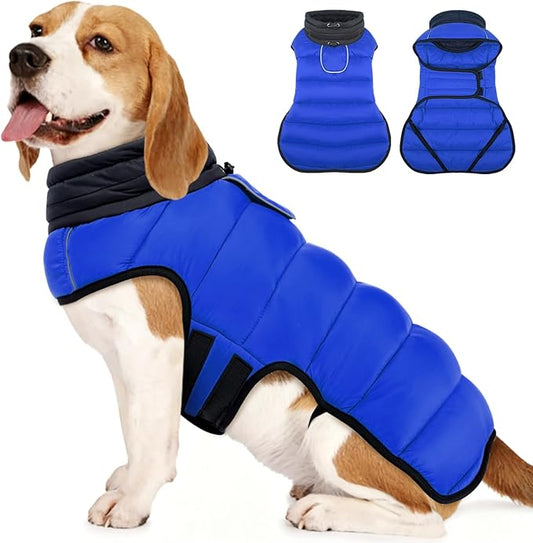 MIGOHI Lightweight Dog Coat, Windproof Dog Jacket, Puffer Jacket for Large Dogs, Padded Vest with Reflective Strips, Warm Snow Vest in Cold Weather, Easy On Hook & Loop Belly, Blue, XL