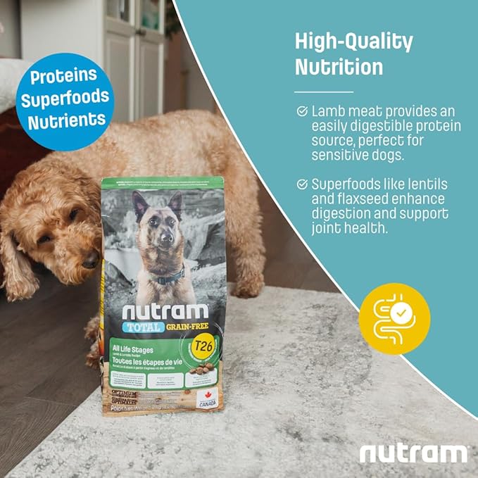 T26 Grain-Free Lamb & Lentils Dry Dog Food | High Protein, Chicken-Free Kibble with Pumpkin, Flaxseed & Salmon Oil | Easily Digestible, Allergy-Friendly for Puppies, Adults & Seniors (25 LBS)