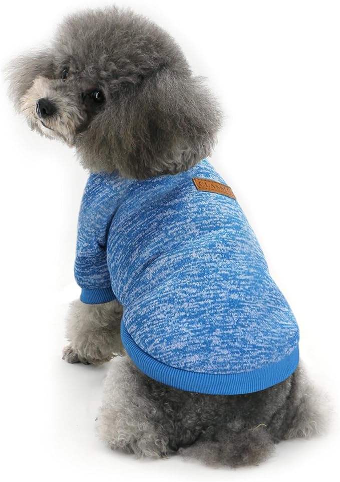 Idepet Pet Dog Classic Knitwear Sweater, Fleece Coat for Small,Medium,Large Dog,Warm Pet Dog Cat Clothes,Soft Puppy Customes (S, Blue)