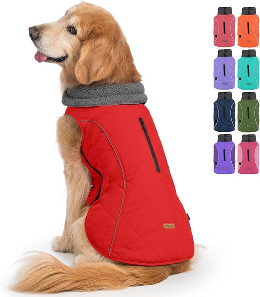EMUST Winter Coat for Large Dogs, Windproof Dog Jacket for Cold Weather, Extra Warm Dog Winter Clothes for Small Medium Large Dogs, Red, XXL