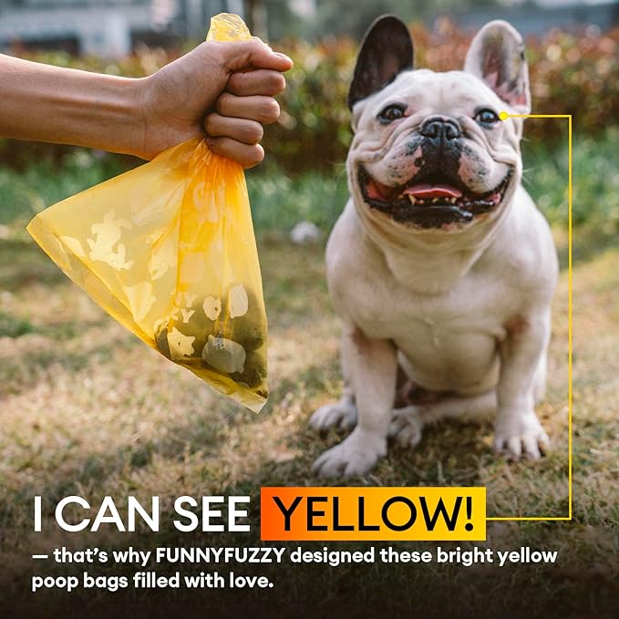 FUNNY FUZZY Dog Poop Bags – Leak proof, Tear-Resistant Pet Waste Bags Made with EPI Material, Easy to Open for Walks or Travel, Lemon Scented, 120 Count