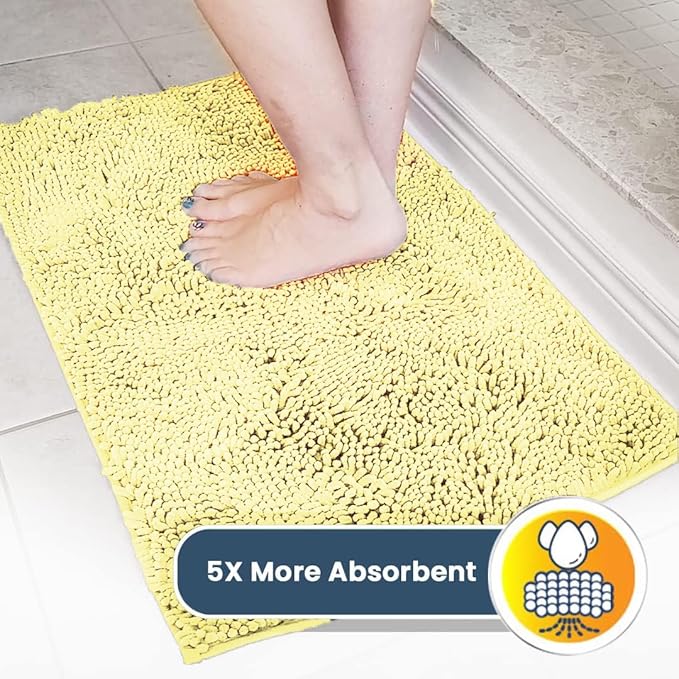 Muddy Mat® AS-SEEN-ON-TV Highly Absorbent Microfiber Door Mat and Pet Rug, Non Slip Thick Washable Area and Bath Mat Soft Chenille for Kitchen Bathroom Bedroom Indoor and Outdoor - Yellow 24" x 72"